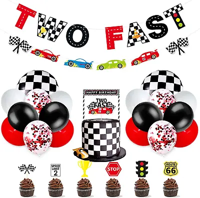 Race Car Two Fast Party Decorations Supplies Racing Theme 2Nd Birthday Party Ban • $24.76