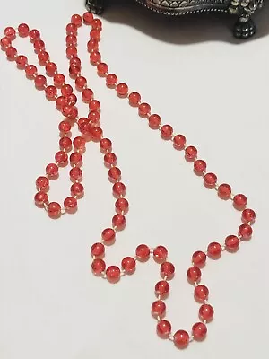 Vintage Estate Jewellery-beaded Long Strand Opera Necklace Red Lucite • $16