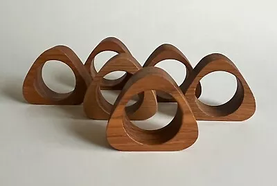 Set Of 6 Vintage Mid Century Modern Teak Wood Triangle Napkin Ring Holders • $19.99