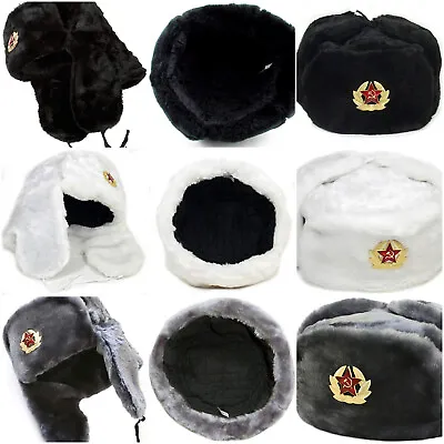 £9.99 • Buy Russian Military Cadet ARMY Soldiers Faux Fur Red Star Hat Cap Winter Hunting 