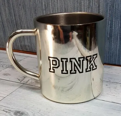 Victoria Secret Pink Coffee Tea Mug Cup Black Logo Stainless Steel • $8.50