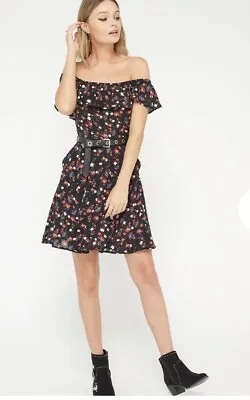 Miss Selfridge Floral Bardot Skater Dress Size 6 Rrp £35 • £15