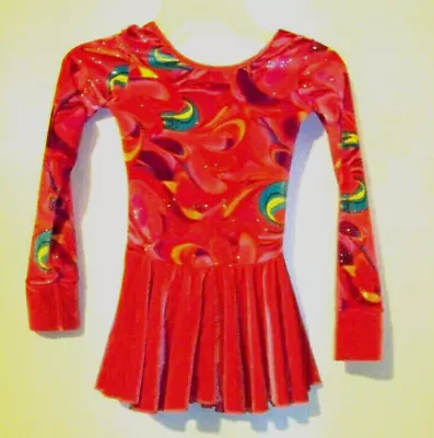 Girls Mondor Red Sparkle Velour Long Sleeve Leotard Tutu Attached Size 8-10 EUC • $13.99