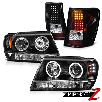 $262.70 • Buy For 99-04 Jeep Grand Cherokee WJ Black Halo Angel Eye Headlights LED Tail Lights