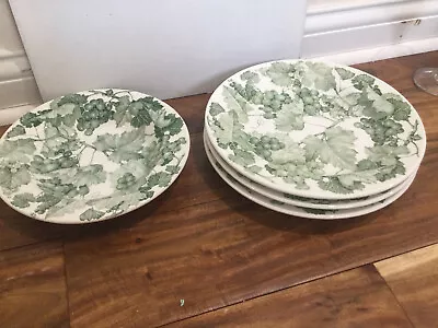 3 Ceramica Quadrifoglio Italy 11.5'' Dinner Plates +1 Bowl Green Leaves & Grapes • $48.66