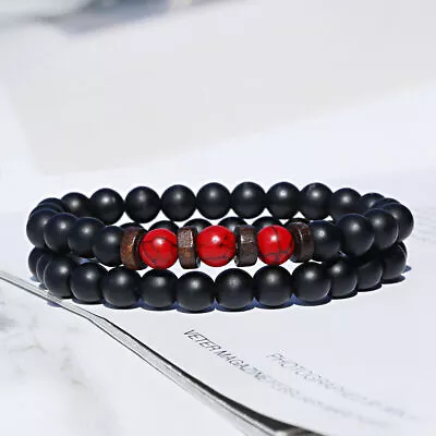 2Pcs/Set Black Obsidian Beads Bracelet Mala Reiki Beads Balance Jewelry For Men • $3.11