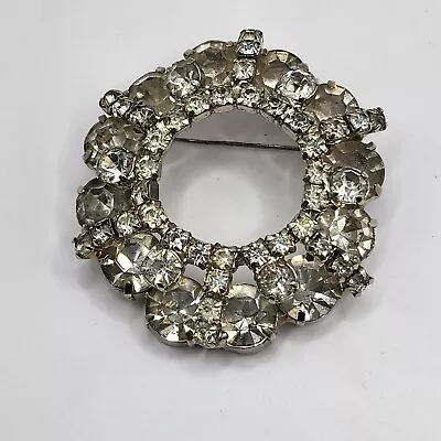 Vintage Rhinestone Brooch Silver Tone HEAVY 3D Layered  • $16.24