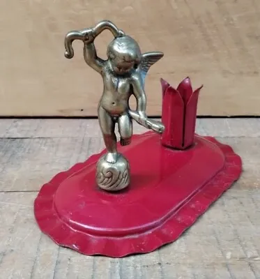 Vintage Brass Cherub And Ruffled Metal Base Candle Holder • $16