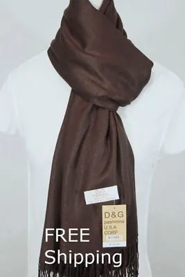 DG Pashmina Scarf Shawl Wrap Trendy Solid Brown Silk Cashmere*Soft.*030 • $11.99