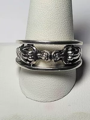 Unisex 10gr Sterling Silver Double Mermaid Figure Band Ring Sz 11.5 • $38