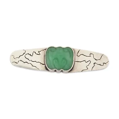 Vintage Sterling Silver Carved Jade Pin / Brooch • $89.50