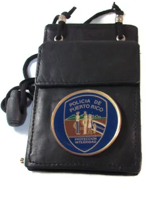 $22.94 • Buy POLICE OF PUERTO RICO BLACK LEATHER ID / BADGE HOLDER POUCH With Lanyard