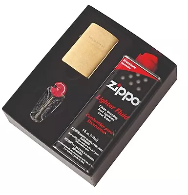 ZIPPO GIFT BOX GIFT SET BRUSHED BRASS WITH FLUIDS AND FLINTS 90204GP Lighter • $71.95