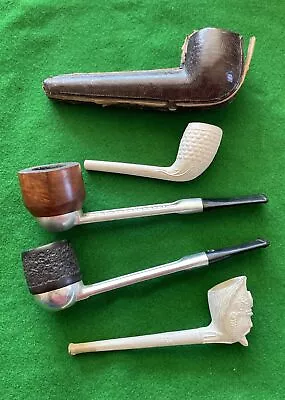 4 Vintage Smoking Pipes 2 Falcon Briar & 2 Clay Pipes One In Leather Case • £7.50