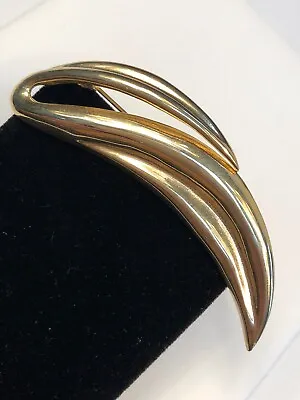 Vintage Brooch Pin M Jent Signed Plain Gold Leaf Swill Modern Design 3” Long • $14.19