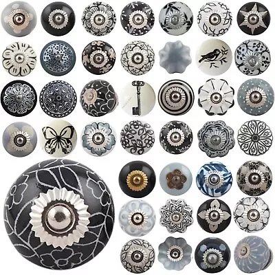 £2.34 • Buy BLACK GREY Ceramic Door Knobs OVER 50 DESIGNS Drawer Pulls Shabby Chic Handles 