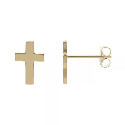 New 9ct Yellow Gold Small Cross Stud Earrings 9ct Gold For Her • £103.44