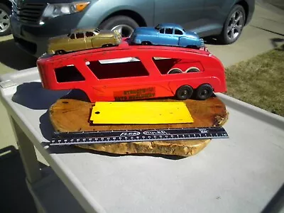 Vintage 1950s Structo Auto Transport Car Carrier Pressed Steel Toy Truck Trailer • $69.99