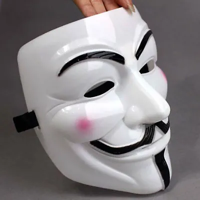 Halloween Face Mask White Plastic V Vendetta Purge Anonymous Ghost Fancy Dress • £6.90