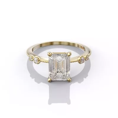 2.50 Ct Lab Created 9x7 Mm 4 Round Cut Diamond 1.3 Mm Band Yellow Silver Ring !! • $125