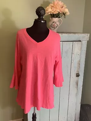 ERIN LONDON Women's Tunic Shirt Pink Size L 100% Cotton V-neck  A20 • $20.99