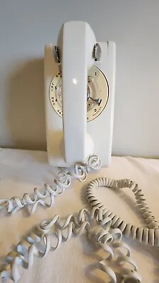 Vintage Cream AT&T Rotary Dial Retro Hanging Wall Phone W Long Cord 554BMP Works • $85