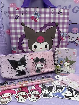 Kuromi My Melody Sanrio Bundle Pencil Case Stationary Gift Bag Notebook Rubber • $25.13