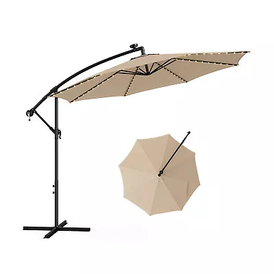 3M	Outdoor Market Hanging Umbrella Solar-Powered Patio Cantilever Parasol Beige • £89.95