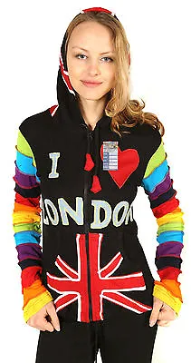 Ladies I Love London Cotton Pixie Pointed Hood Multicolor Hippie Jacket Hoodie • £27.99