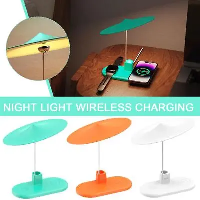 Wireless Fast Charger Station 3In1 Charging Dock Alarm Clock Lamp Night S N0Y7 • £22.10