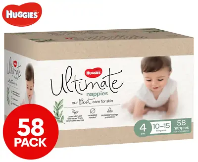 $50.99 • Buy New Huggies Ultimate Size 4 Toddler 10-15kg Nappies Jumbo 58pk