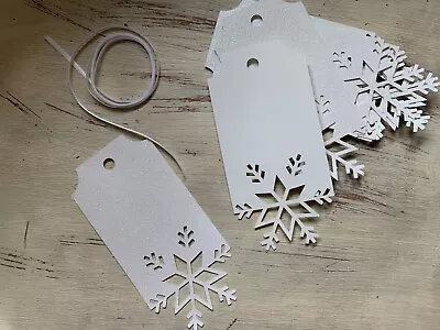 8 Pcs Handmade Glitter Snowflake Christmas Gift Tags With Ribbon • £2.49