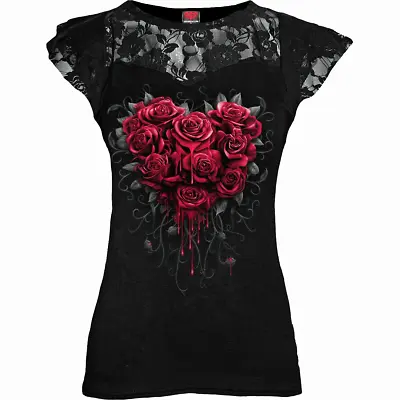 £19.99 • Buy SPIRAL DIRECT NEW BLEEDING HEART Lace Layered Cap SleeveTop/Goth/Rose/Blood