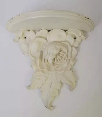 Vintage Syroco Floral Wall Sconce Shelf White Shabby Finish 8 3/8 X 9 X 4.5  • $40