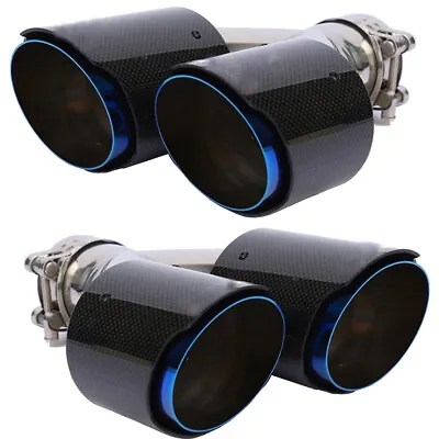 Car Dual Exhaust Tip Pipe Stainless Steel Carbon Fiber Muffler Tail Pipe 65-89mm • $161.49