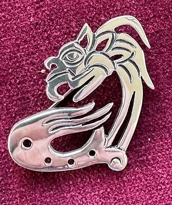 Vintage Sterling 925 Silver Aztec Serpent / Dragon Pin Made In Mexico 12.1 Gm • $35