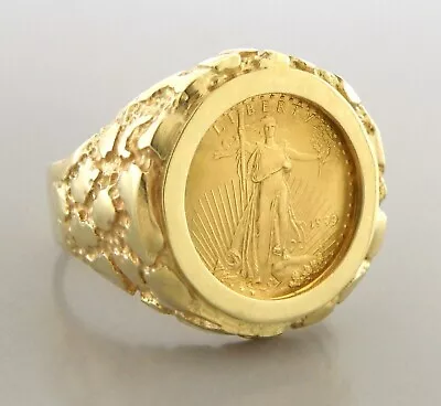 Men's 20 Mm Coin American Eagle Nugget Engagement Ring 14K Yellow Gold Plated • $112.50