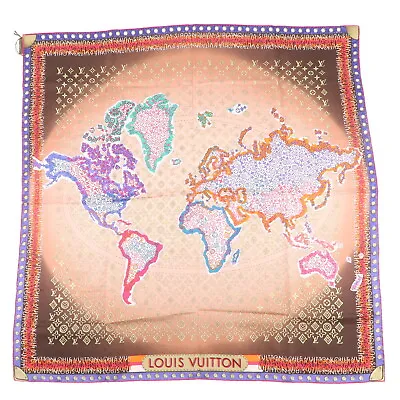 Authentic Louis Vuitton Monogram 100% Silk Scarf World Map Brown Pink Used F/S • $420.75