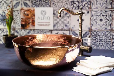 Luxurious Hammered Copper Kitchen Vessel & Drop-in Sink Single Bowl Solid Copper • £228.90