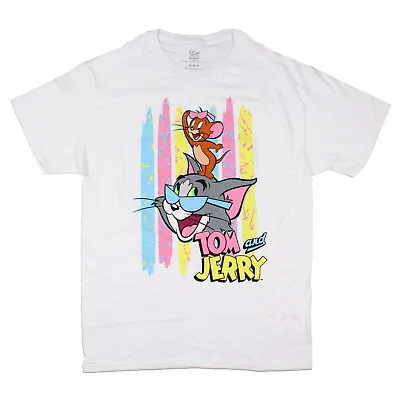Tom And Jerry Men's Pastel 80's Style Splatter Paint Graphic T-Shirt Adult • $13.95