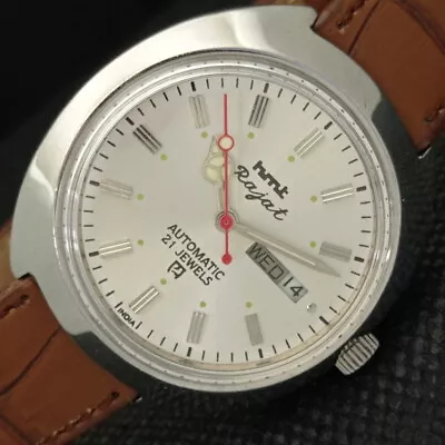 OLD HMT RAJAT 6501 AUTOMATIC INDIAN MENS SILVER DIAL WATCH 608k-a317455-2 • £9.50