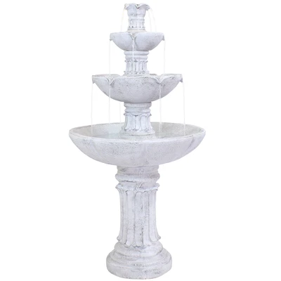 $1349 • Buy Grecian Column Reinforced Concrete Outdoor 3-Tier Water Fountain By Sunnydaze