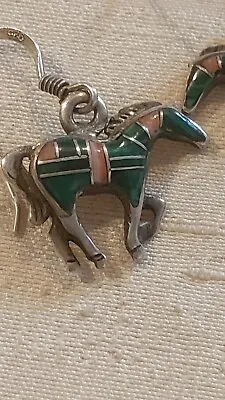 Native American Multistone Inlaid Horse Earrings Signed W R • £42