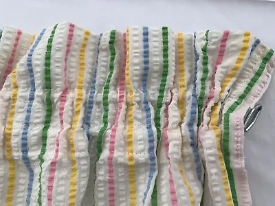 Striped Seersucker Cottage Chic Curtains Rainbow Vintage Pair 44 X28  Vintage • $24.99