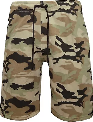 Mens Camouflage Jogger Shorts Zip Pockets Fleece Comfort Casual Wear M - XXL • £9.95