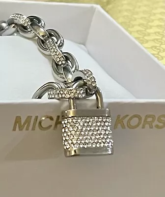 Michael Kors Toggle Bracelet ~ Chain Link ~ Pave Set Padlock ~ Silver  ~ Chunky • $74.99
