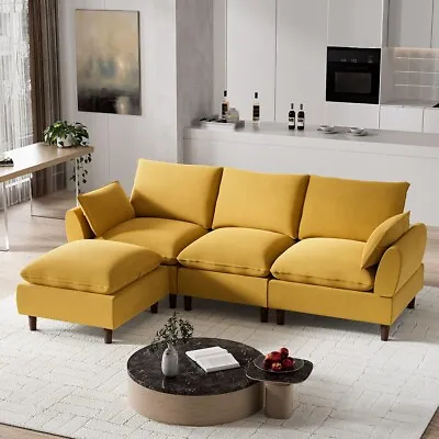 95 In Modern Convertible L-Shaped Sectional Sofa Chenille Fabric Couch W/Ottoman • $629.99