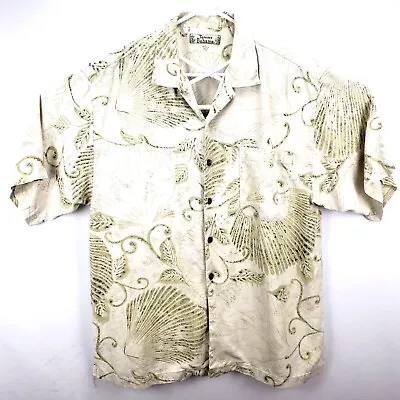 Tommy Bahama Mens Silk Shirt L S/S Button Up Ivory/Greeen/Black Floral 100% Silk • $34.93