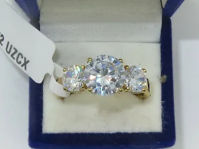 Ladies Gold Ring Cz Three Stone Past Present Future Anniversary 4 Carat New 672 • £20.99