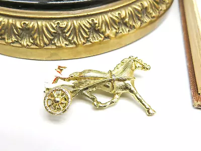 Vintage Signed Gerry's Gold Tone Enamel Horse Racer Moving Wheel Brooch Pin M62 • $14.44